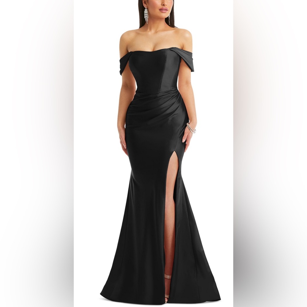Cynthia & Sahar DESSY Collection Black Off-Shoulder Corset Satin Mermaid NWT
